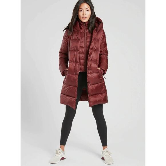 NWOT Athleta XS Burgundy Lofty Down Hooded Coat Puffer Parka Maple Maroon Red - Picture 3 of 16